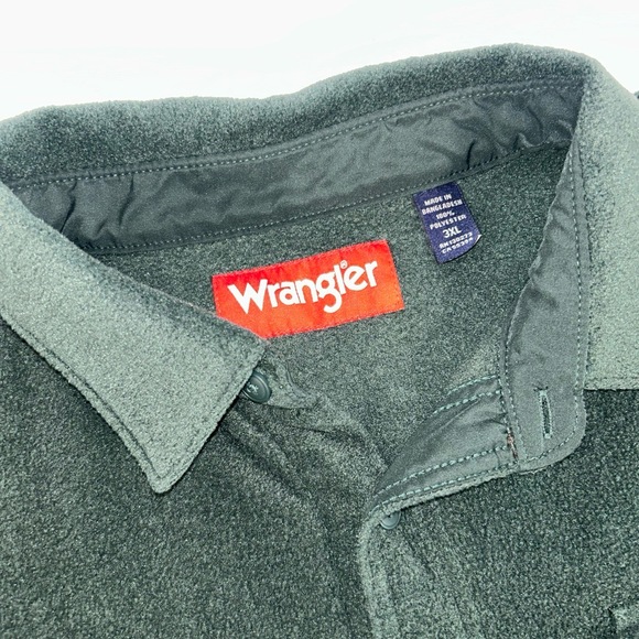 Wrangler Mens Size 3XL Dark Green‎ Fleece Button Up Collared Outdoor Workwear - Picture 3 of 10